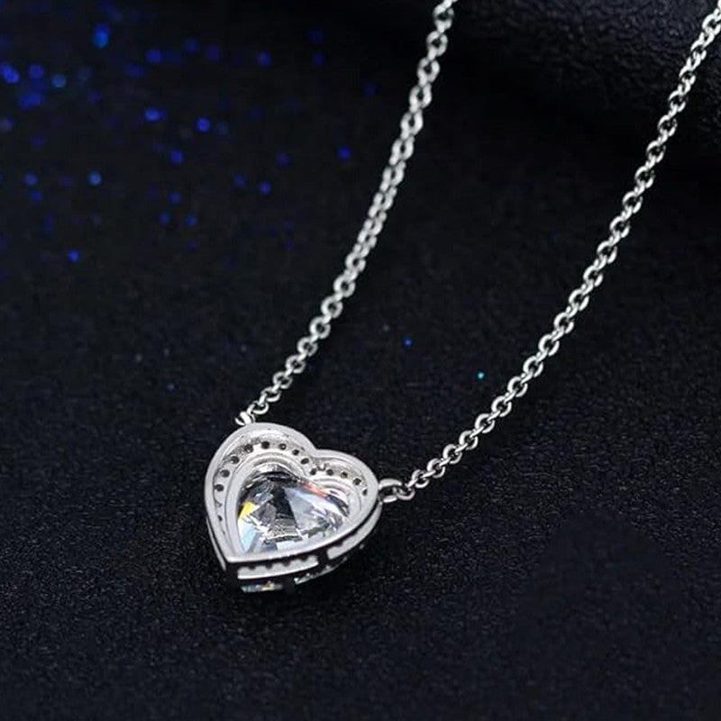 Silver Plated Anti Tarnish American Diamond Studded Heart Themed Pendant