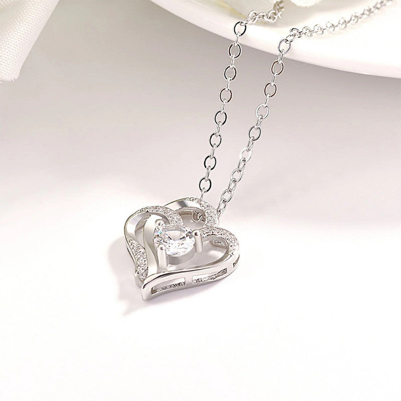 Silver Plated Anti Tarnish American Diamond Studded Heart Themed Pendant