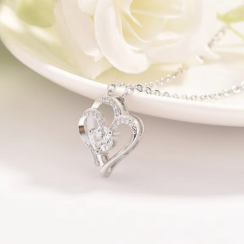 Silver Plated Anti Tarnish American Diamond Studded Heart Themed Pendant