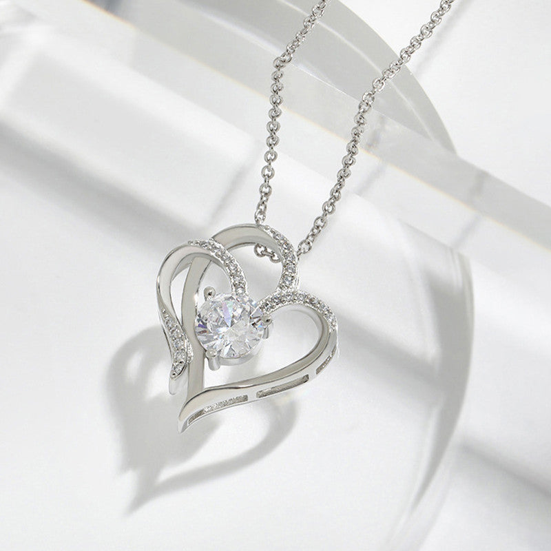 Silver Plated Anti Tarnish American Diamond Studded Heart Themed Pendant