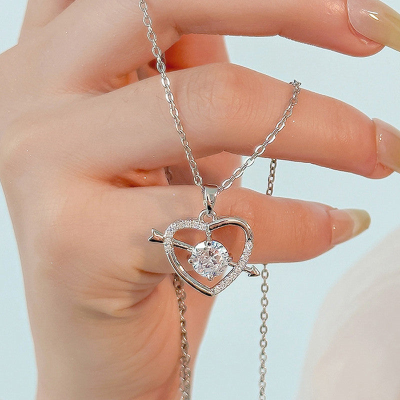 Silver Plated Anti Tarnish American Diamond Studded Heart Themed Pendant