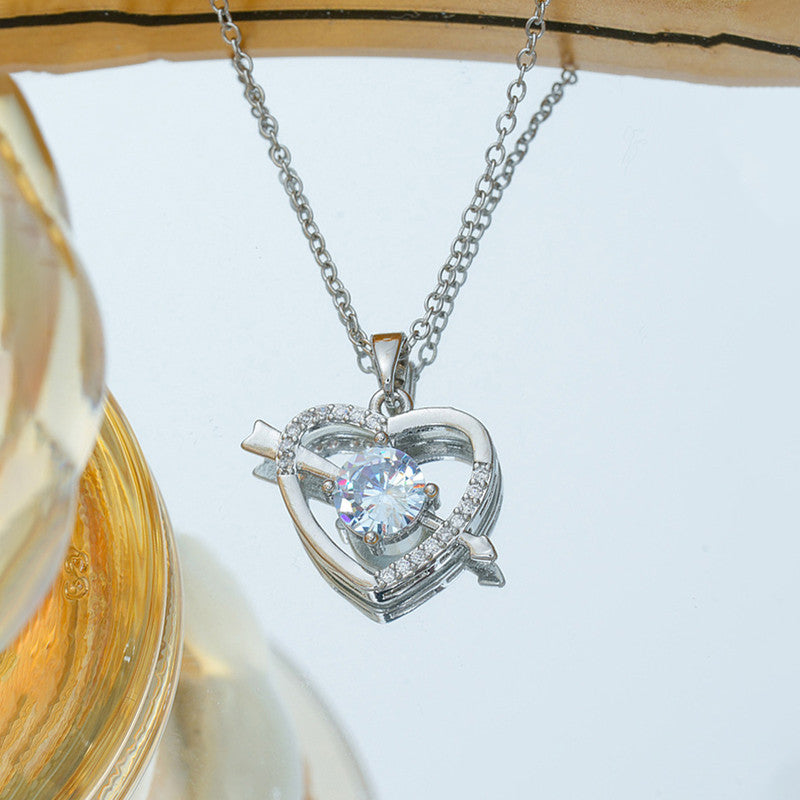 Silver Plated Anti Tarnish American Diamond Studded Heart Themed Pendant