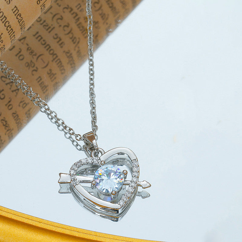 Silver Plated Anti Tarnish American Diamond Studded Heart Themed Pendant