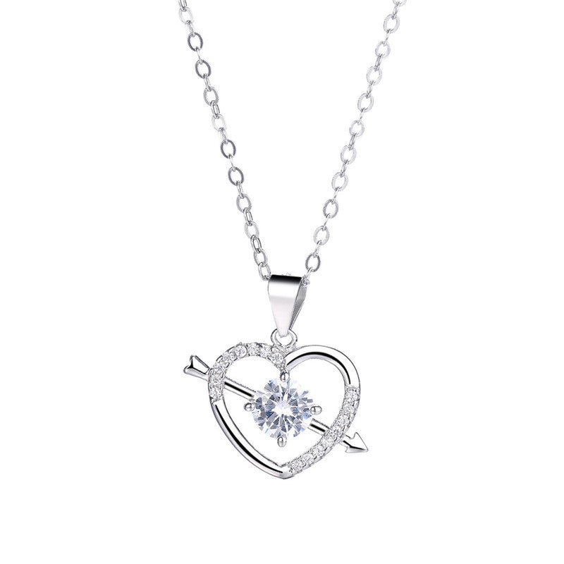 Silver Plated Anti Tarnish American Diamond Studded Heart Themed Pendant