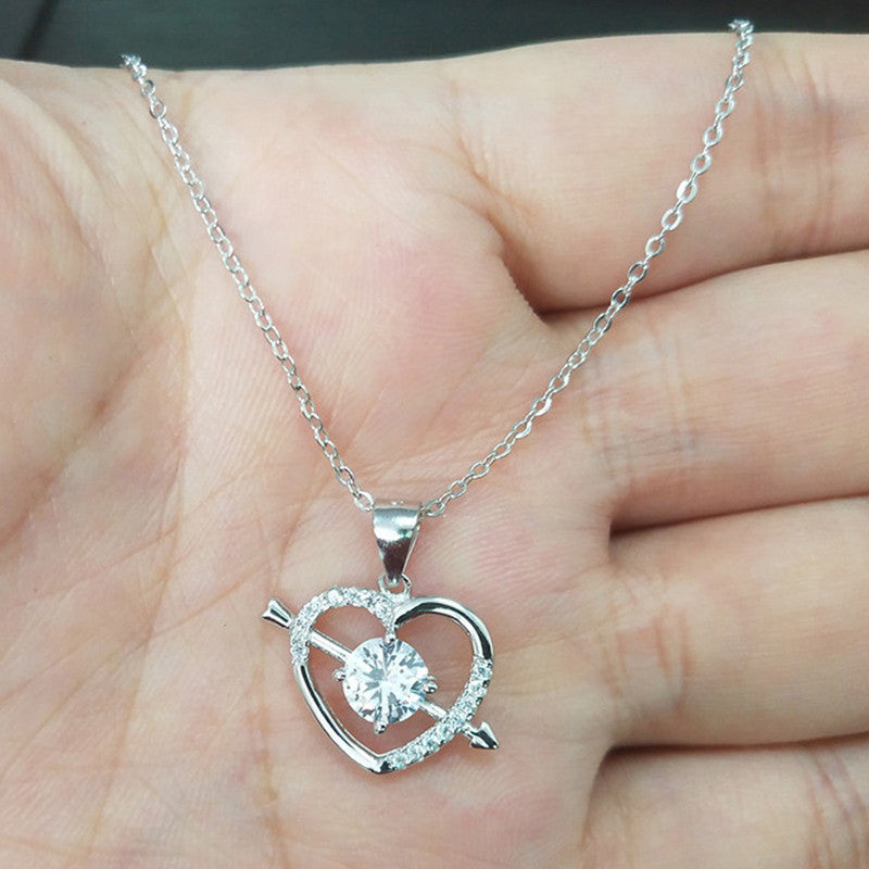 Silver Plated Anti Tarnish American Diamond Studded Heart Themed Pendant