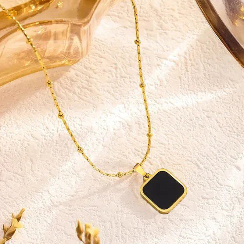 Gold-Plated Anti Tarnish Black Geometric Pendant