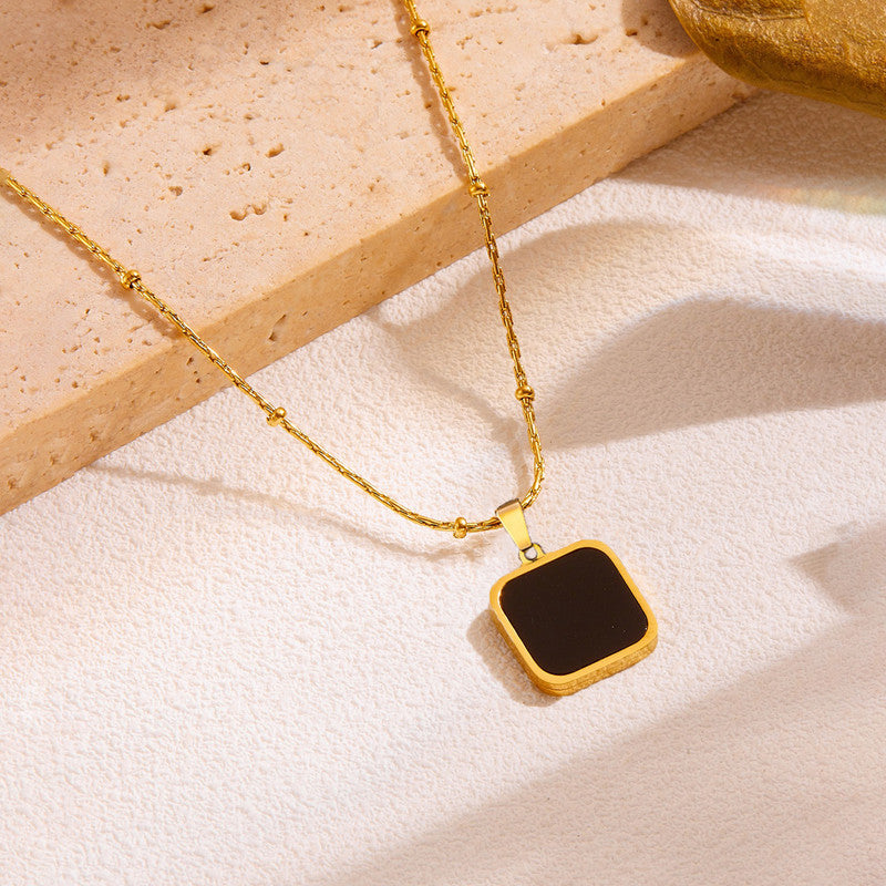 Gold-Plated Anti Tarnish Black Geometric Pendant