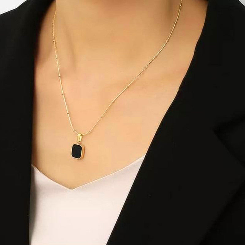 Gold-Plated Anti Tarnish Black Geometric Pendant