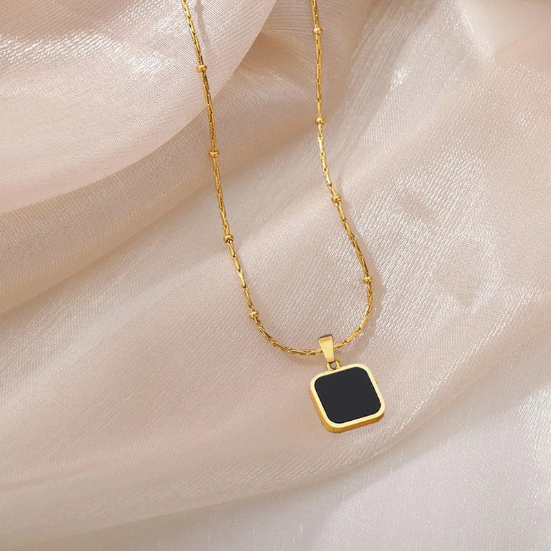 Gold-Plated Anti Tarnish Black Geometric Pendant