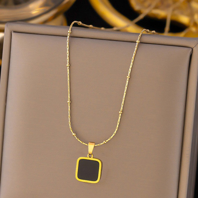 Gold-Plated Anti Tarnish Black Geometric Pendant