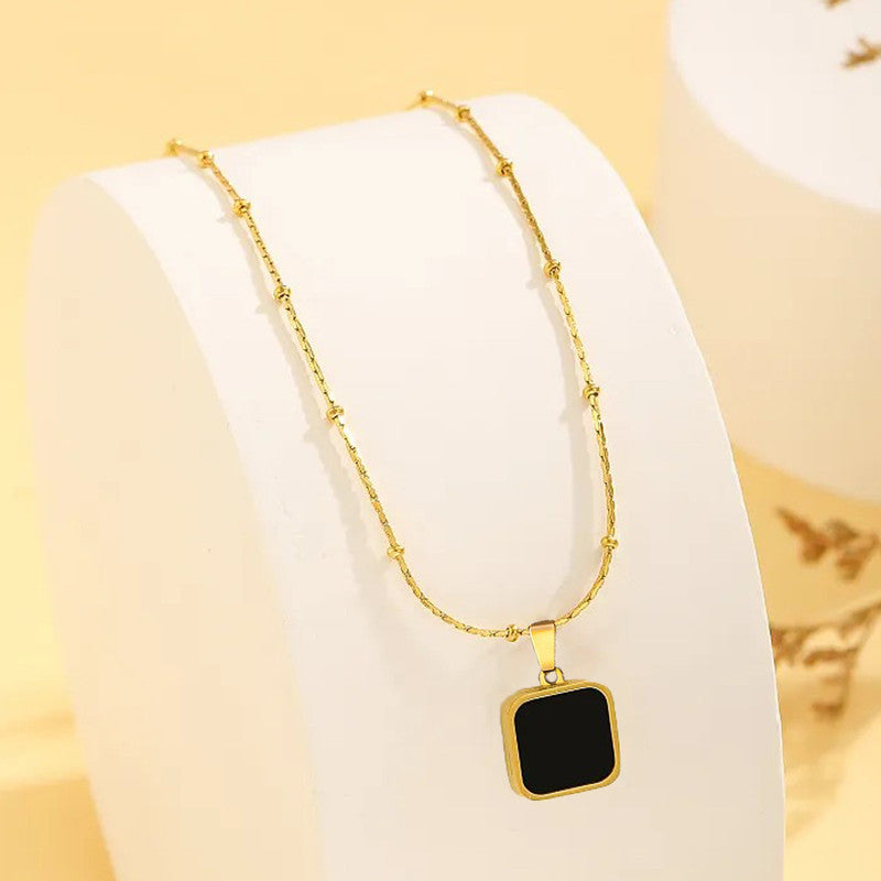 Gold-Plated Anti Tarnish Black Geometric Pendant