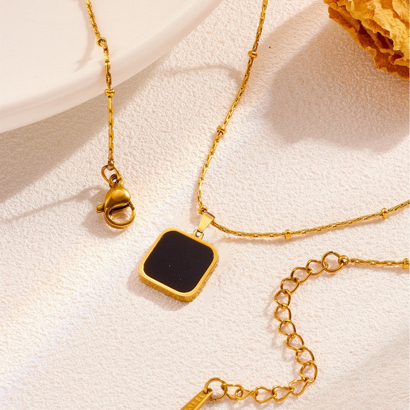 Gold-Plated Anti Tarnish Black Geometric Pendant