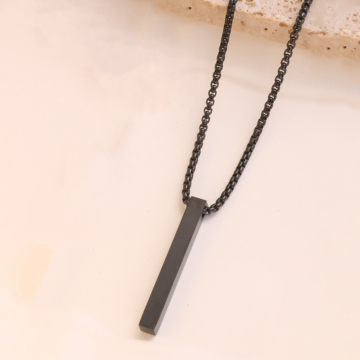 Black Silver Plated Stainless Steel Anti Tarnish Bar Shaped Hip Hop Party Pendant For Men