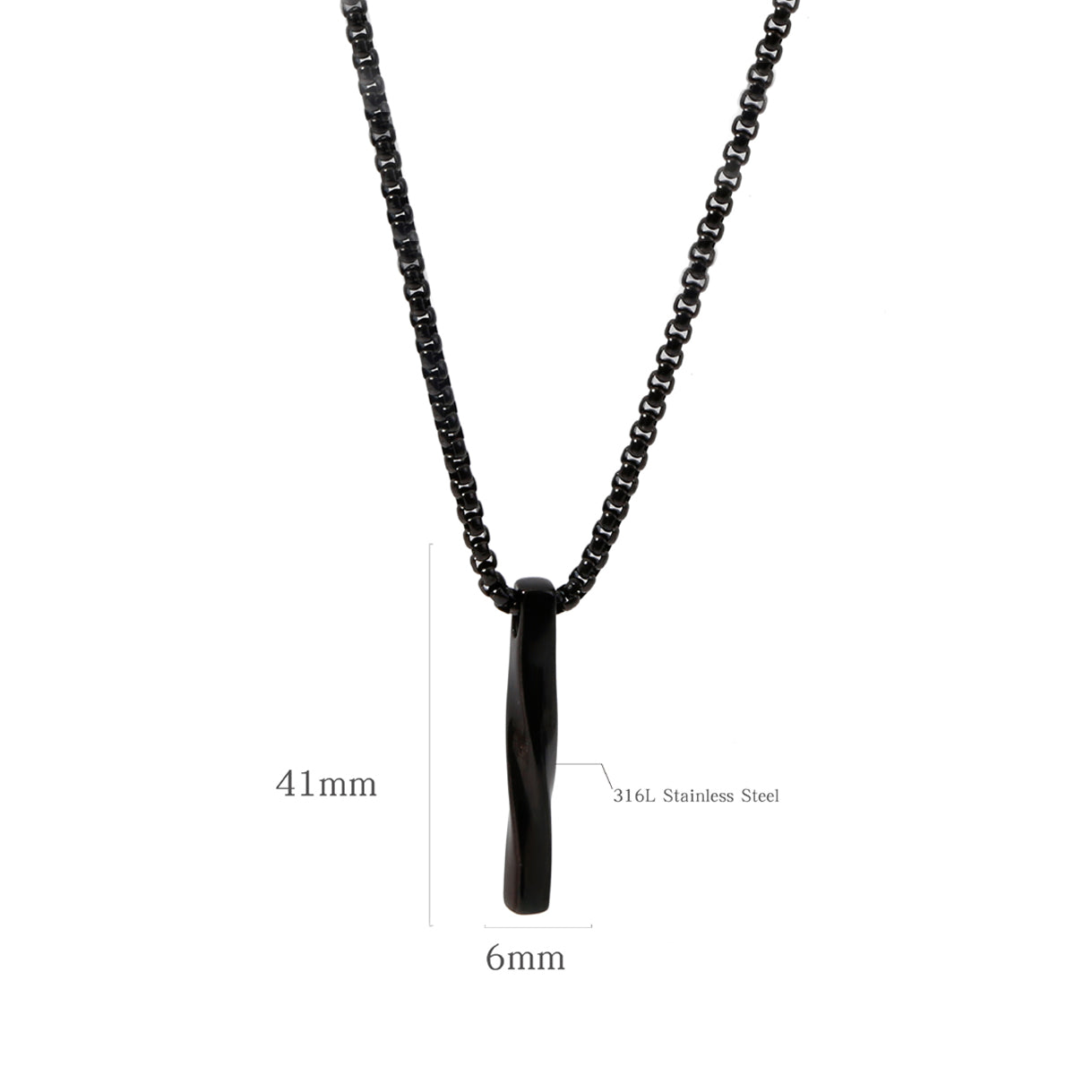 Black Silver Plated Stainless Steel Anti Tarnish Twisted Bar Shaped Hip Hop Party Pendant
