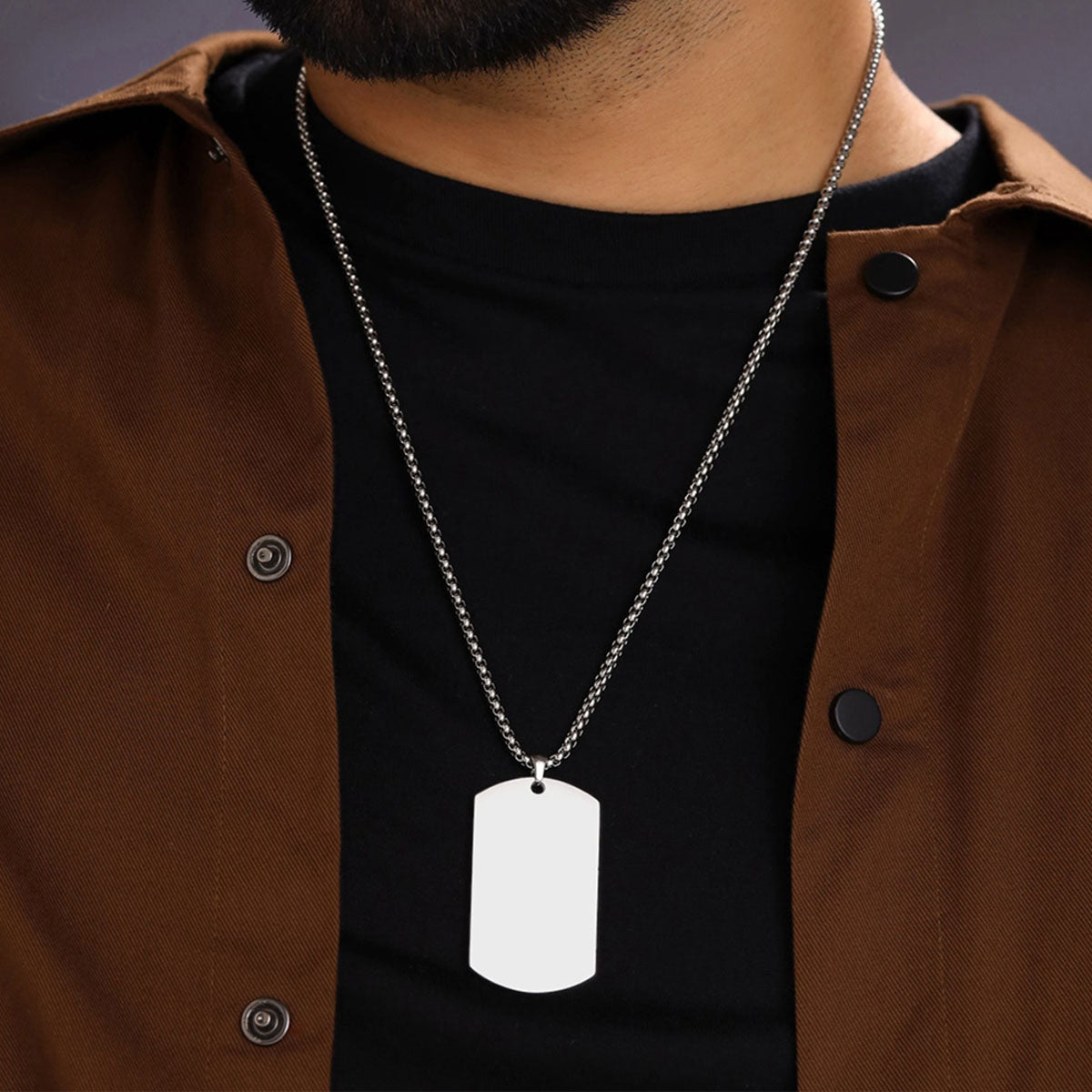 Silver Plated Stainless Steel Anti Tarnish Rectangular Hip Hop Party Pendant For Men
