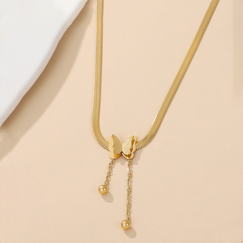 Gold Plated Stainless Steel Anti Tarnish Butterfly Themed Snake Chain Pendant