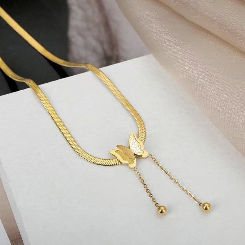 Gold Plated Stainless Steel Anti Tarnish Butterfly Themed Snake Chain Pendant