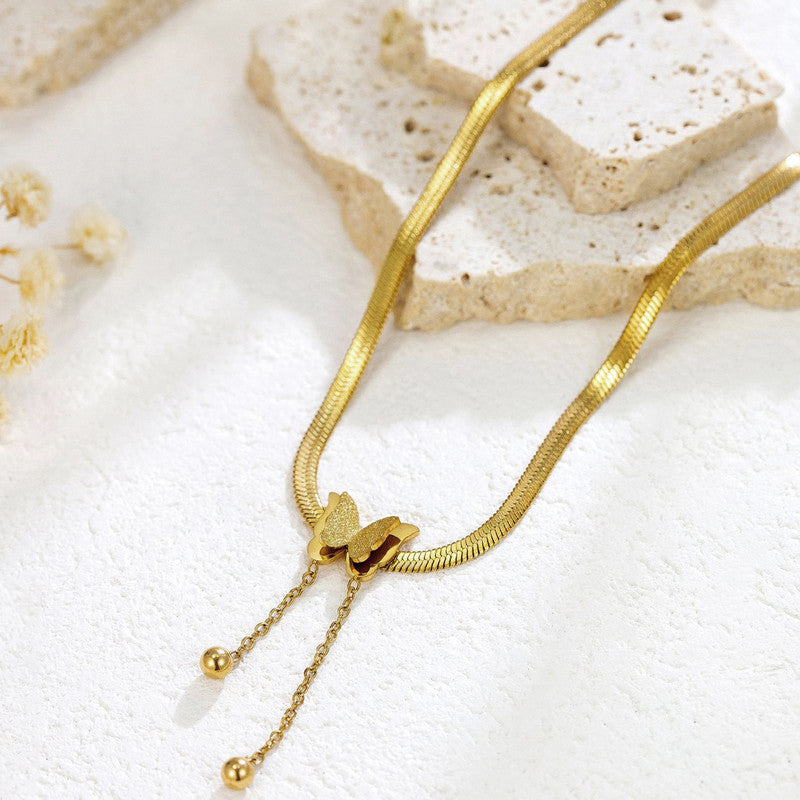 Gold Plated Stainless Steel Anti Tarnish Butterfly Themed Snake Chain Pendant