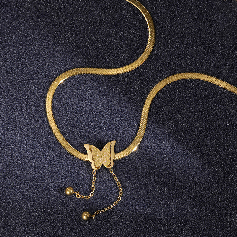 Gold Plated Stainless Steel Anti Tarnish Butterfly Themed Snake Chain Pendant