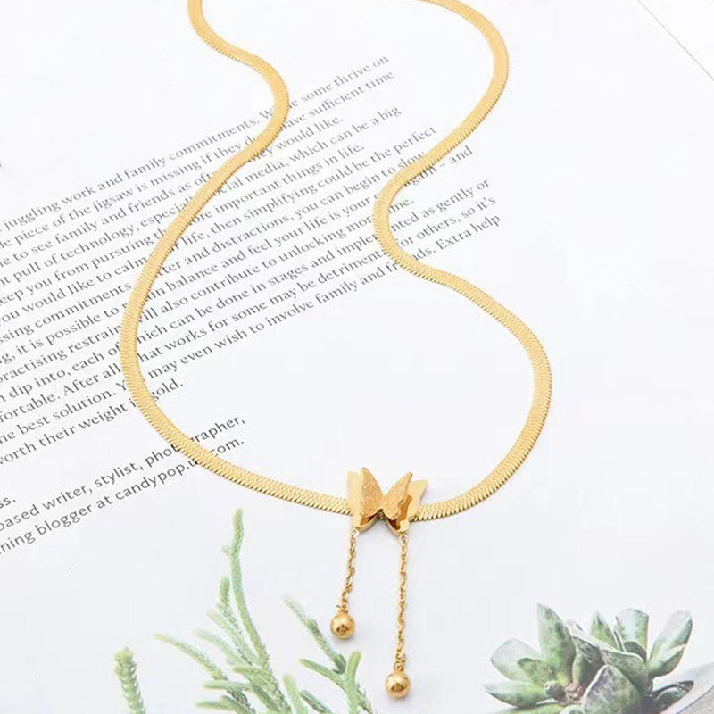 Gold Plated Stainless Steel Anti Tarnish Butterfly Themed Snake Chain Pendant