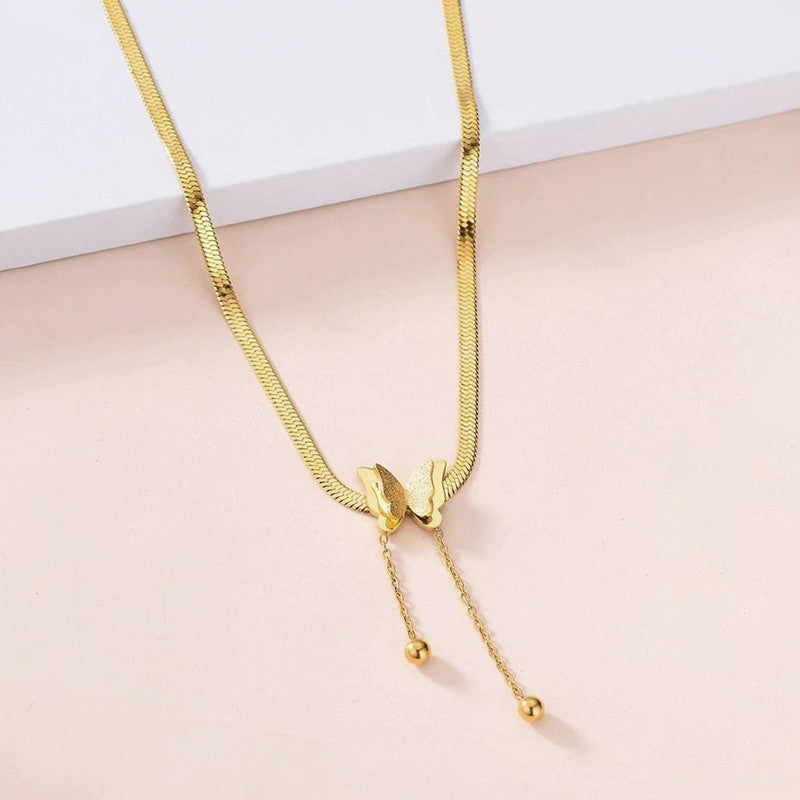 Gold Plated Stainless Steel Anti Tarnish Butterfly Themed Snake Chain Pendant