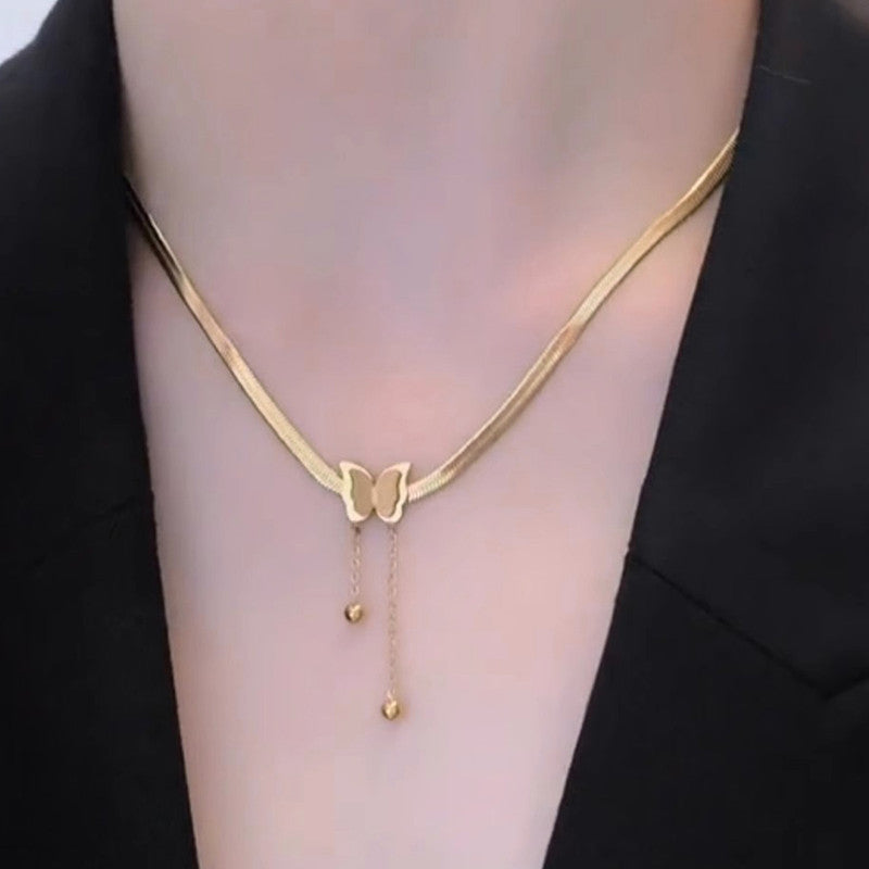 Gold Plated Stainless Steel Anti Tarnish Butterfly Themed Snake Chain Pendant