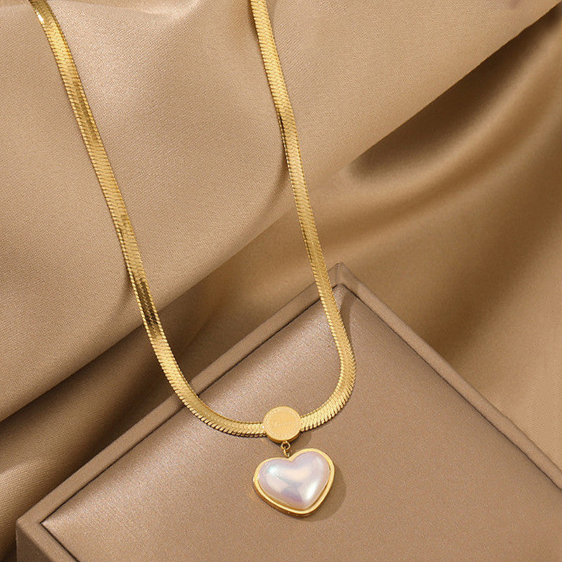 Gold Plated Stainless Steel Anti Tarnish Heart Themed Snake Chain Pendant