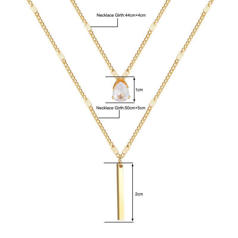 Gold Plated Stainless Steel Anti Tarnish Tear Drop CZ Dual Strand Pendant