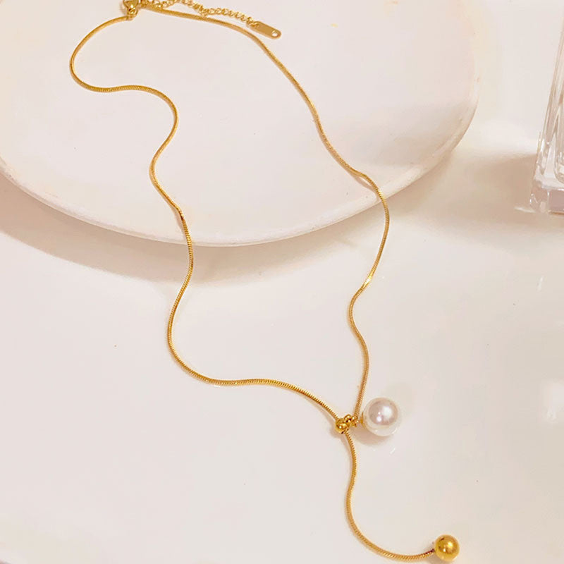Gold Plated Stainless Steel Anti Tarnish Pearl Studded Pendant