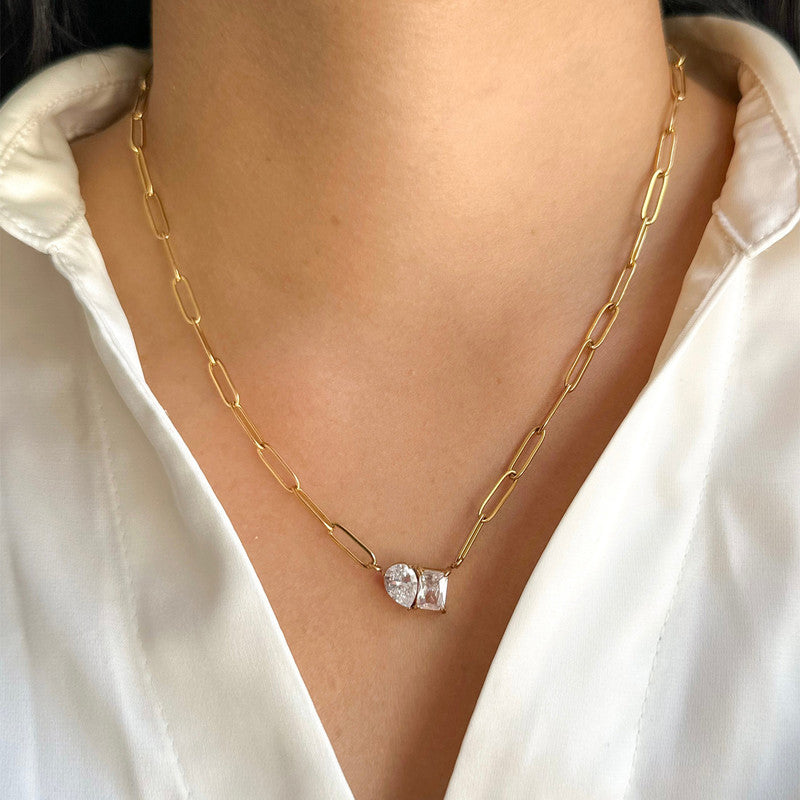 Gold Plated Anti Tarnish Stainless Steel AD studded Contemporary Necklace