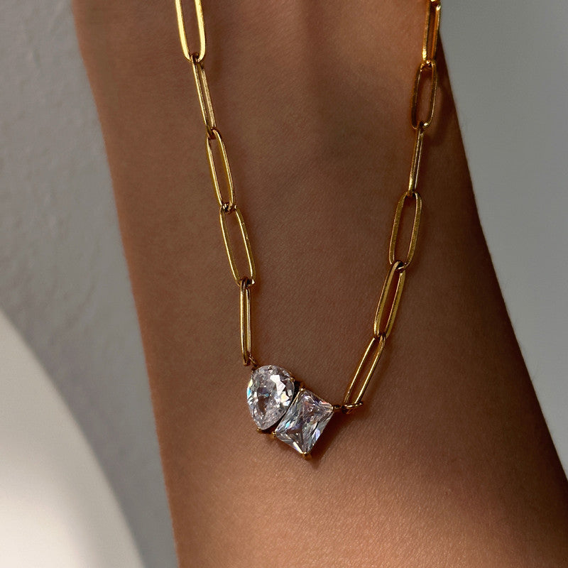 Gold Plated Anti Tarnish Stainless Steel AD studded Contemporary Necklace