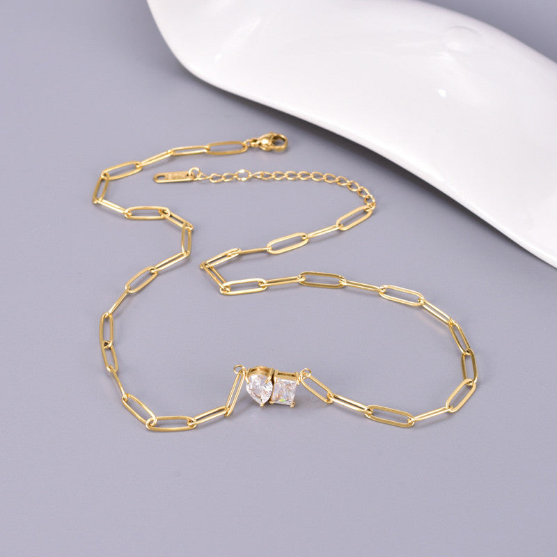Gold Plated Anti Tarnish Stainless Steel AD studded Contemporary Necklace