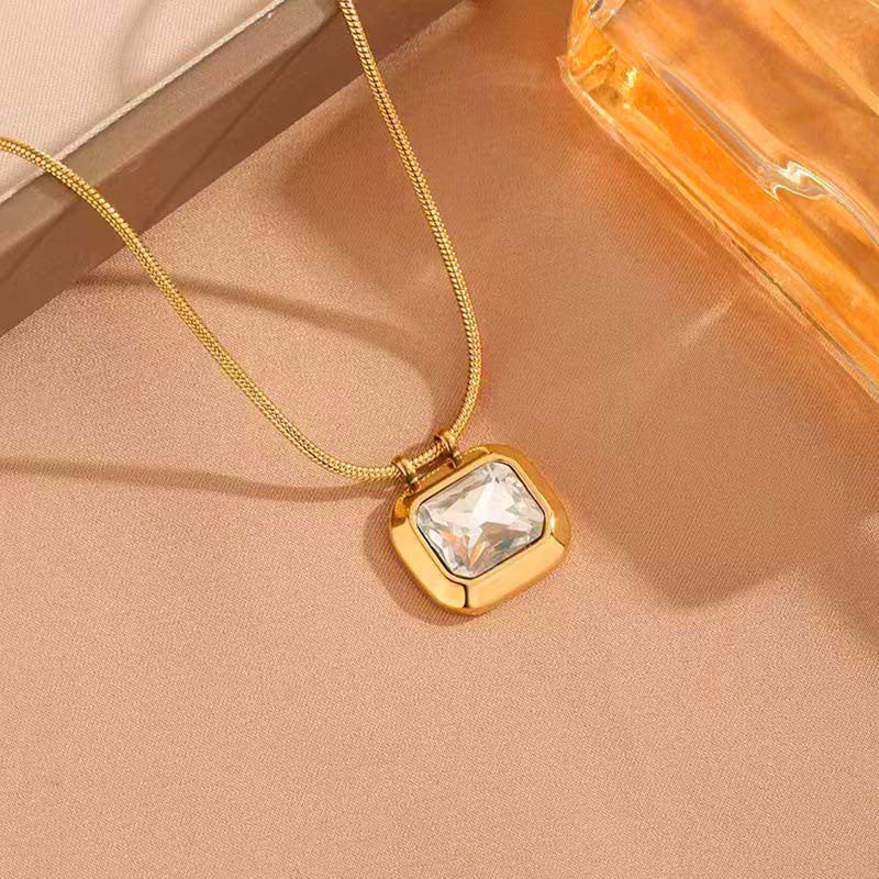 Gold Plated Anti Tarnish Stainless Steel White CZ studded Geometric Rectangular Pendant