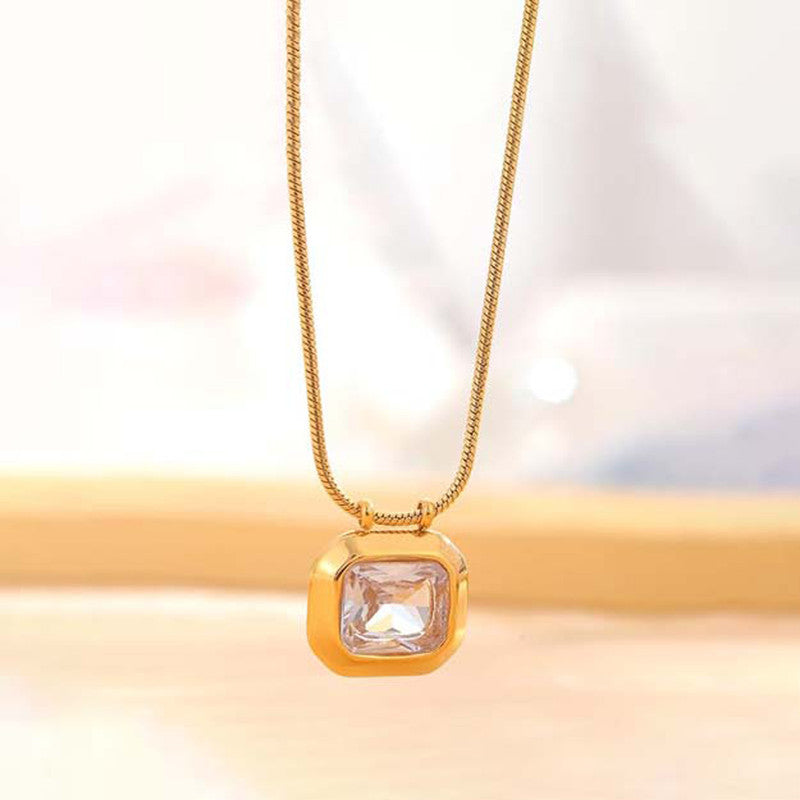 Gold Plated Anti Tarnish Stainless Steel White CZ studded Geometric Rectangular Pendant
