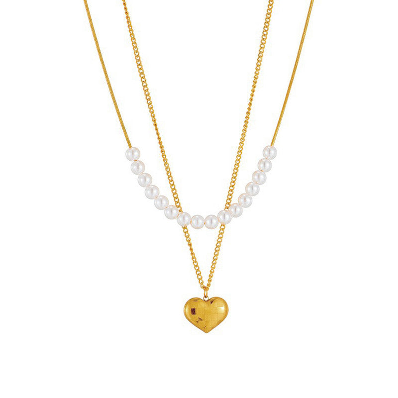 Gold Plated Anti Tarnish Stainless Steel Heart Themed Pearl Studded Pendant