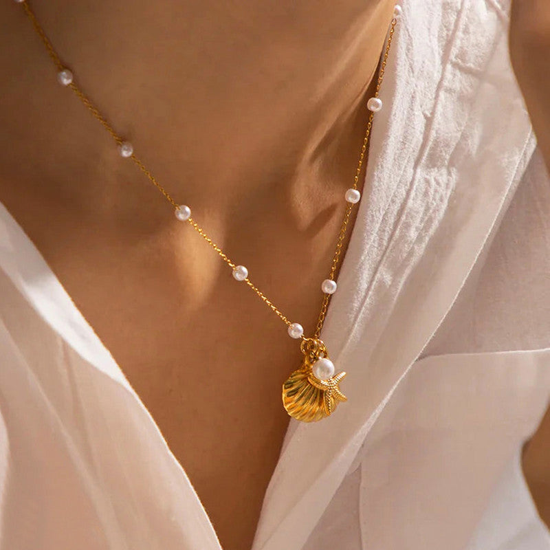 Gold Plated Anti Tarnish Stainless Steel Star Fish Themed Pendant