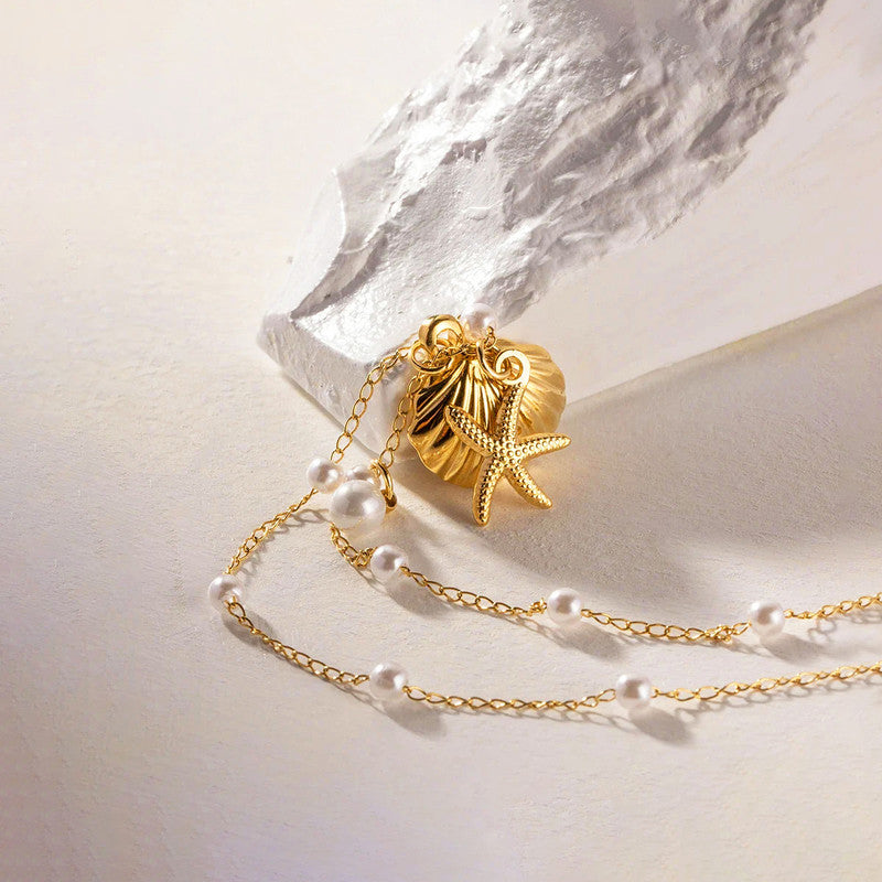 Gold Plated Anti Tarnish Stainless Steel Star Fish Themed Pendant