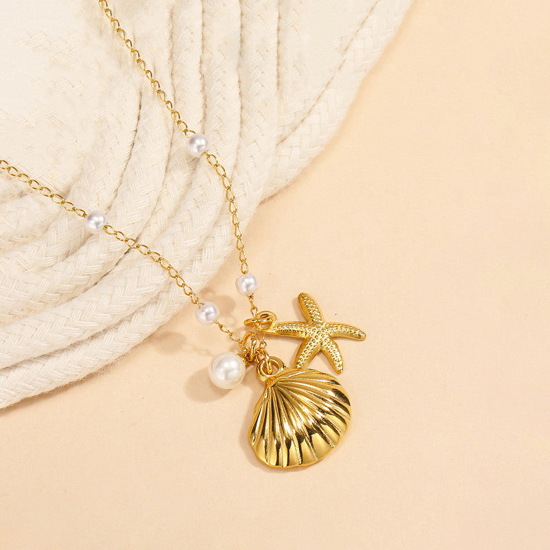 Gold Plated Anti Tarnish Stainless Steel Star Fish Themed Pendant