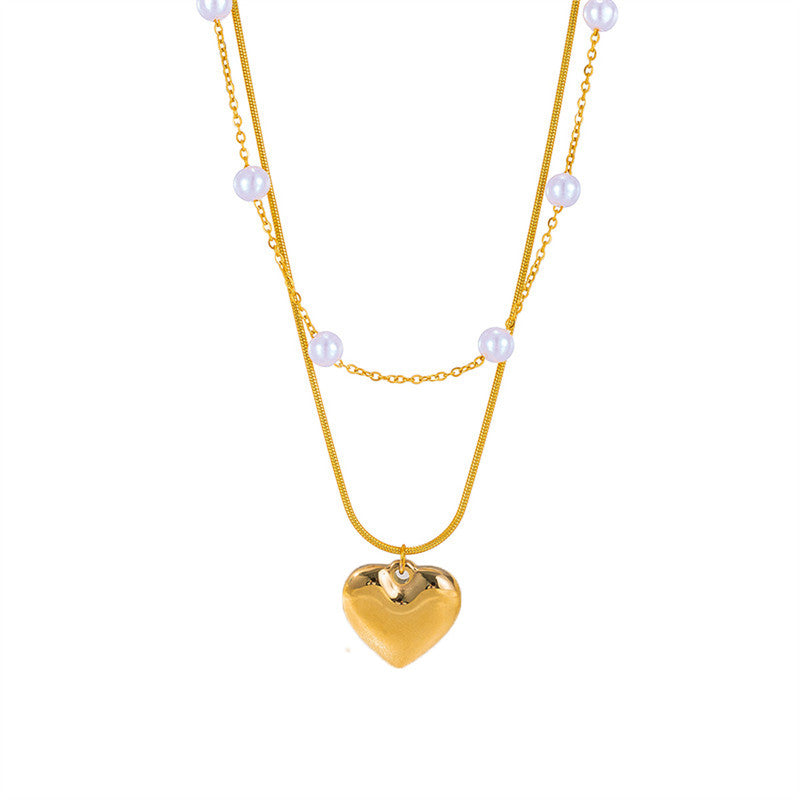 Gold Plated Anti Tarnish Stainless Steel Heart Themed Pearl Studded Pendant