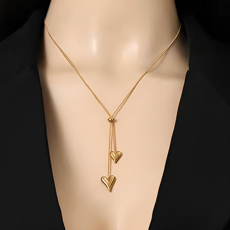Gold Plated Anti Tarnish Stainless Steel Dual Hearts Themed Pendant