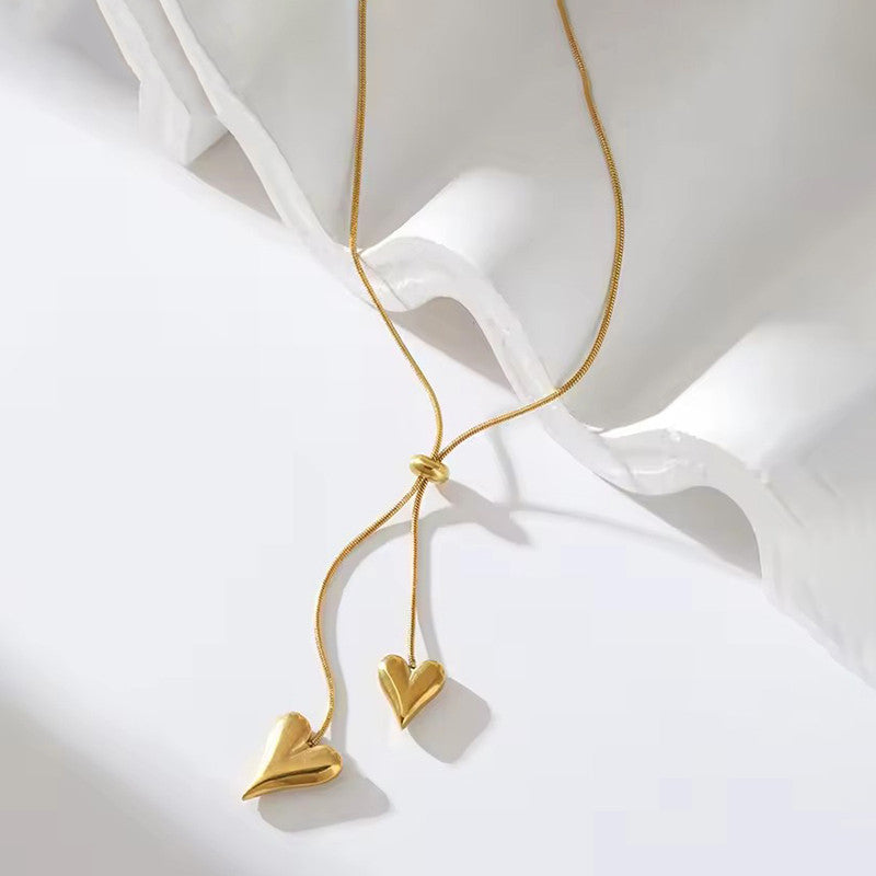 Gold Plated Anti Tarnish Stainless Steel Dual Hearts Themed Pendant