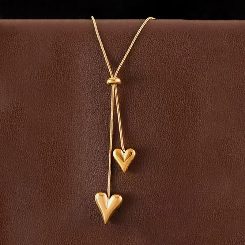 Gold Plated Anti Tarnish Stainless Steel Dual Hearts Themed Pendant