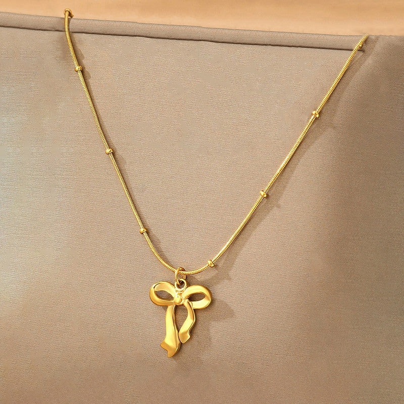 Gold Plated Anti Tarnish Stainless Steel Bow Themed Pendant