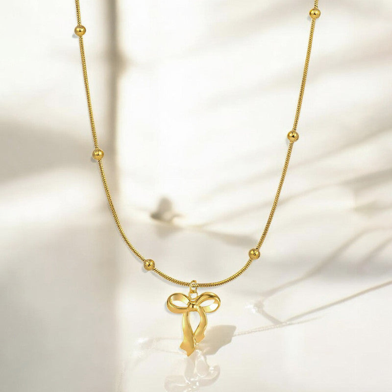 Gold Plated Anti Tarnish Stainless Steel Bow Themed Pendant