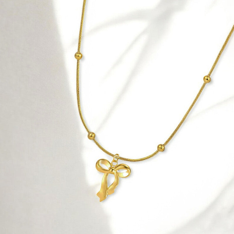 Gold Plated Anti Tarnish Stainless Steel Bow Themed Pendant
