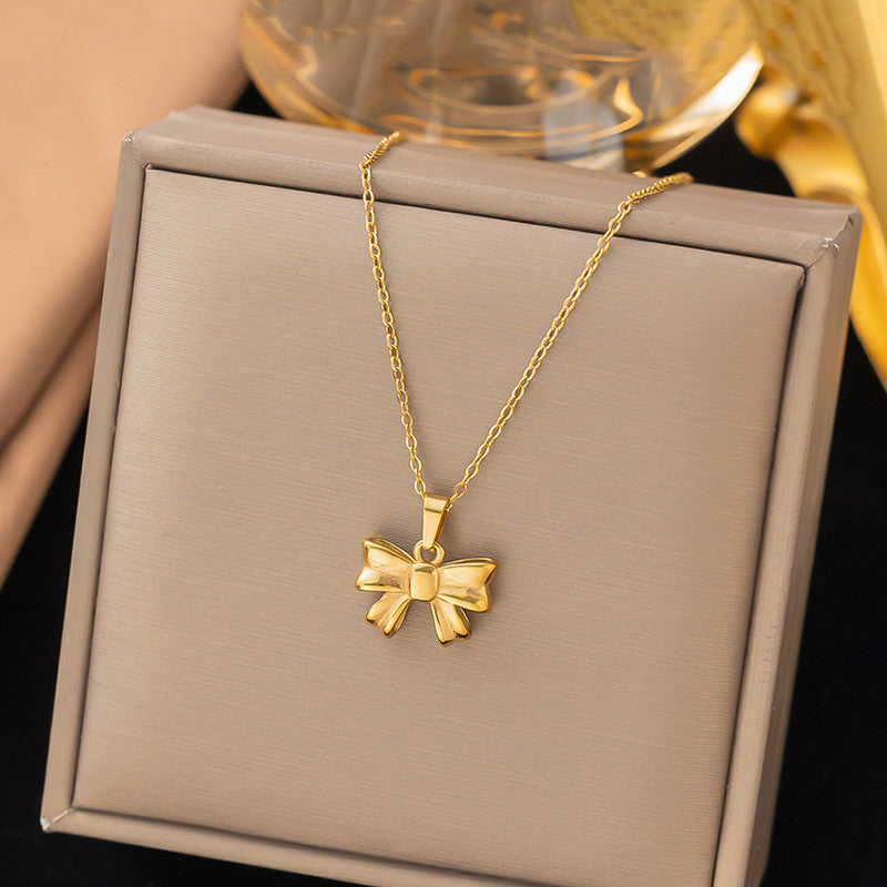 Gold Plated Anti Tarnish Stainless Steel Bow Themed Pendant