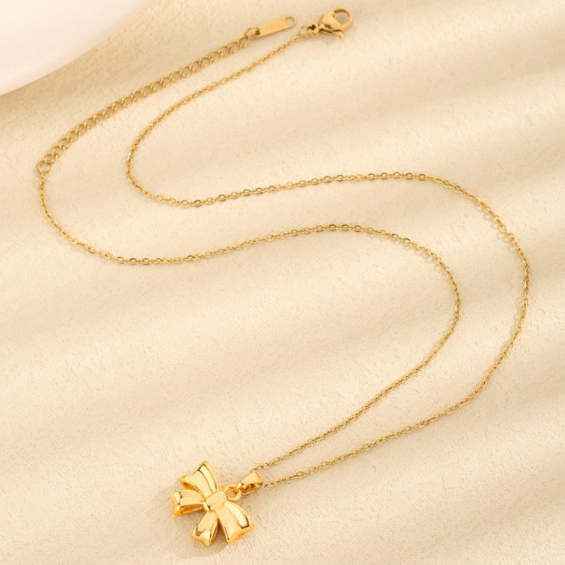 Gold Plated Anti Tarnish Stainless Steel Bow Themed Pendant