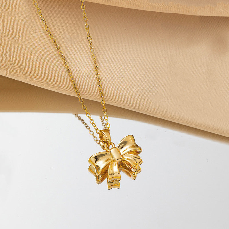 Gold Plated Anti Tarnish Stainless Steel Bow Themed Pendant