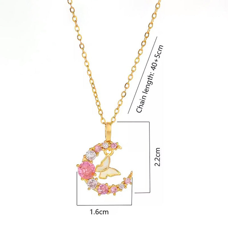 Gold Plated Anti Tarnish Stainless Steel Butterfly-Moon Themed Pendant