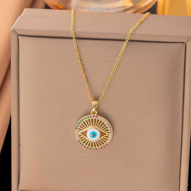 Gold Plated Anti Tarnish Stainless Steel Evil Eye Themed Multicolor Pendant